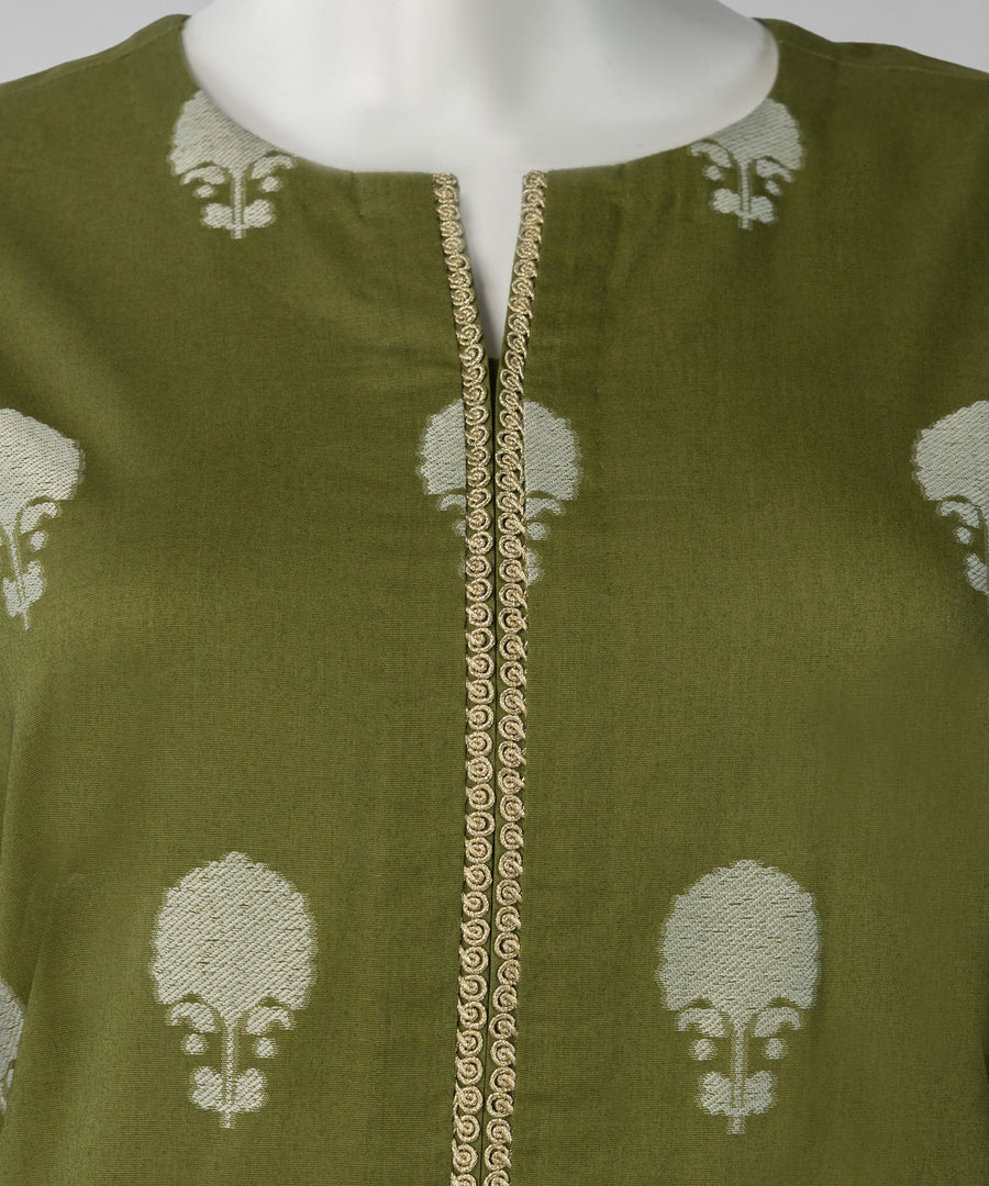 Green Yarn Dyed Jacquard Unstitched 3Pc