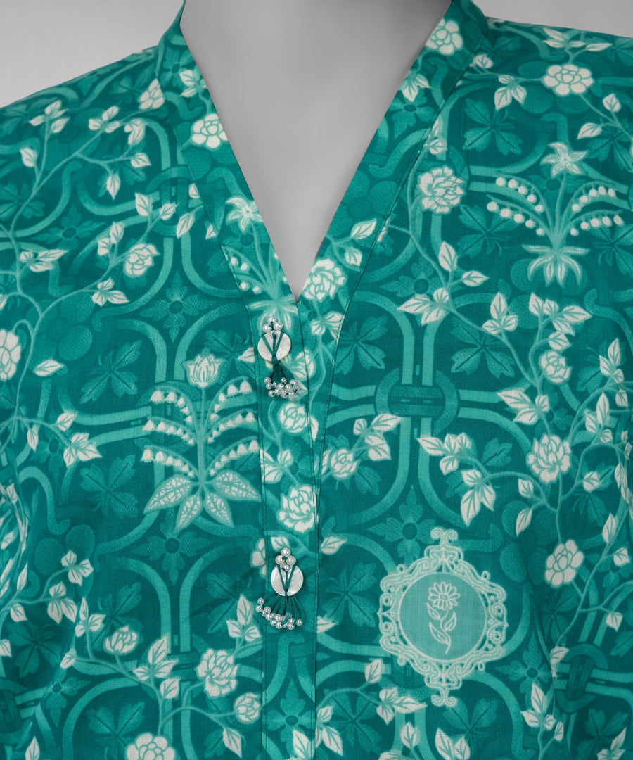 Green Printed Cambric Unstitched 3Pc