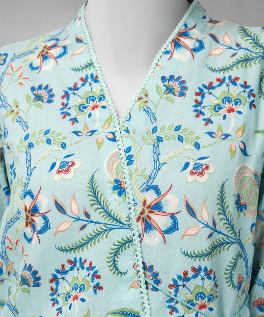 Blue Printed Cambric Unstitched 3Pc