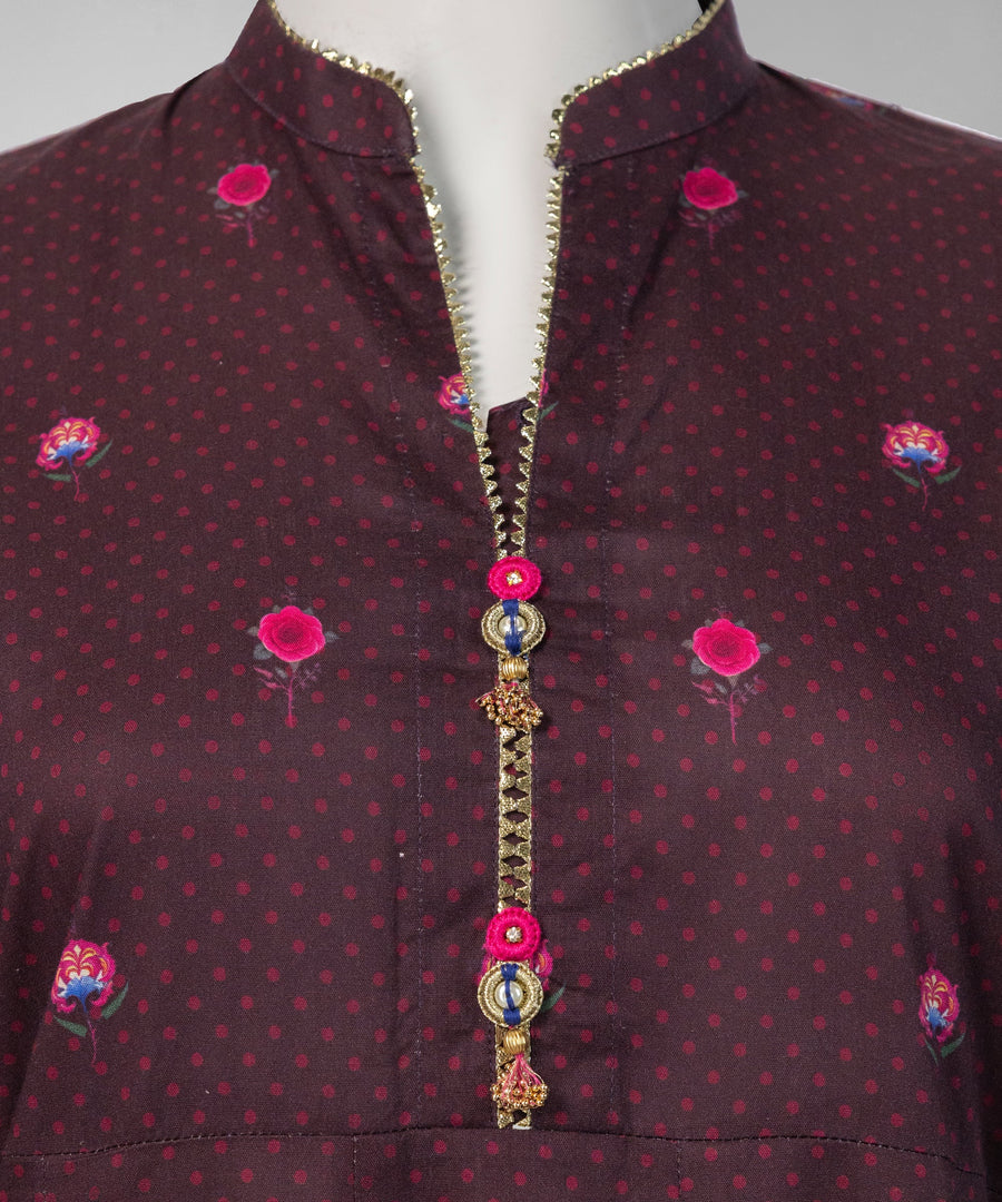 Brown Embroidered Cambric Unstitched 3Pc