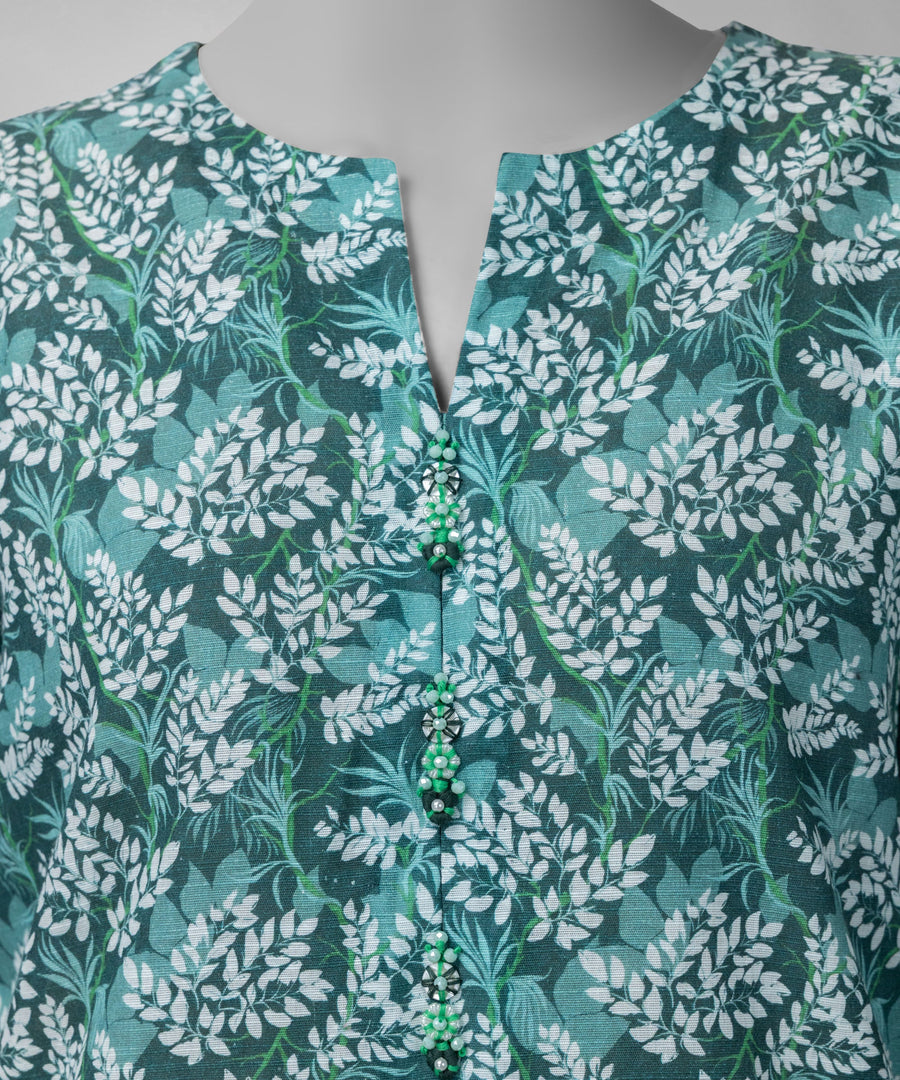 Green Printed Light Khaddar Slub Unstitched 1Pc