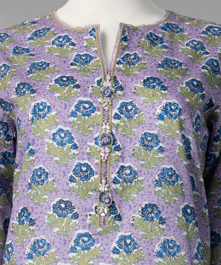 Light Purple Printed Cambric Untitched 3Pc
