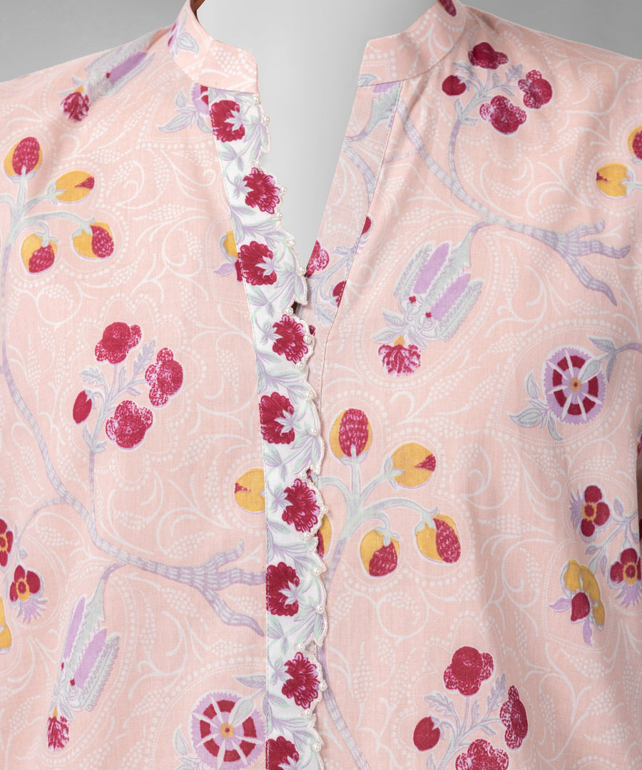 Peach Printed Cambric Unstitched 3Pc
