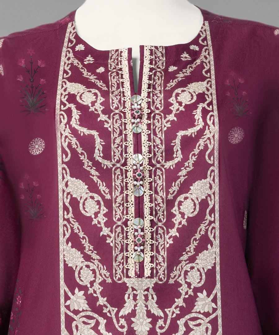 Purple Printed Cambric Unstitched 3Pc