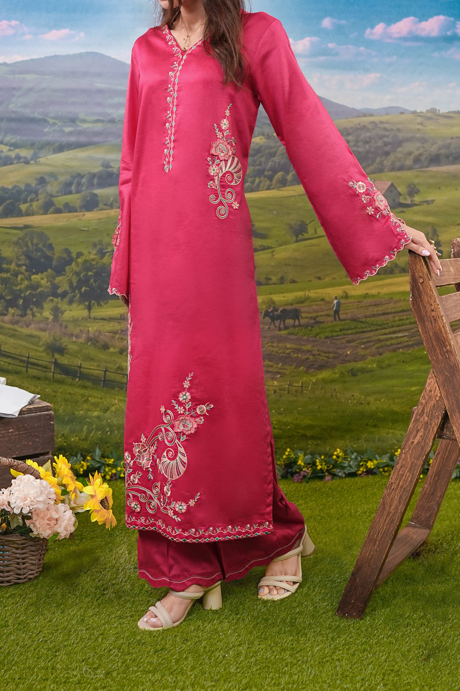 Stitched 2Pc - Embroidered Cotton Satin Suit - NPSCSE2116