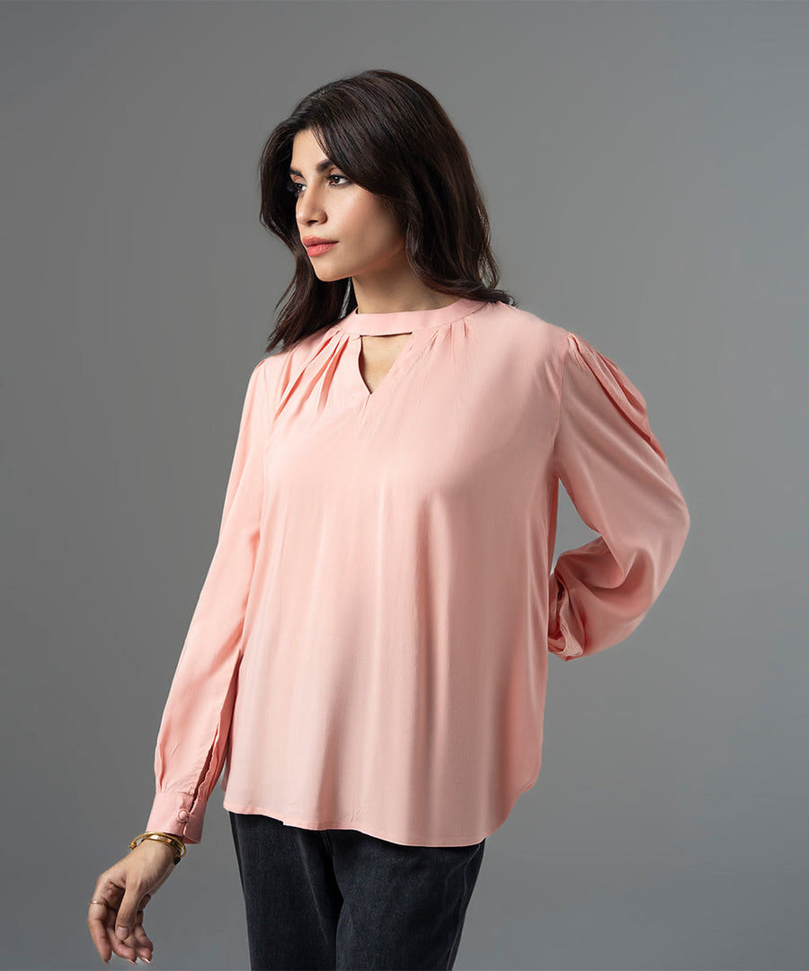 Pink Rayon Pleated Blouse