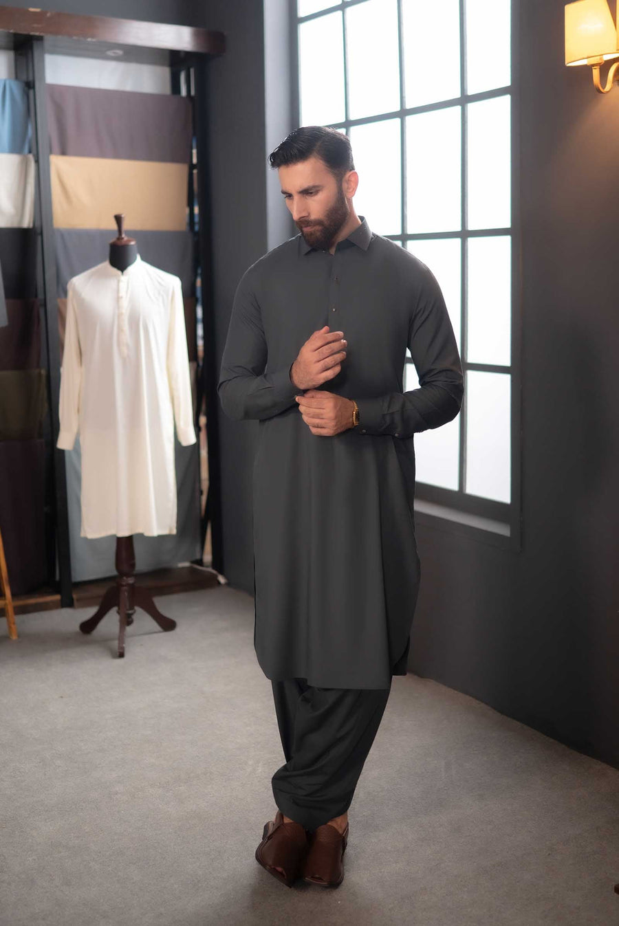 Stitched Shalwar Kameez (SPSC56) Charcoal