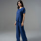 Blue Jacquard V-Neck Top