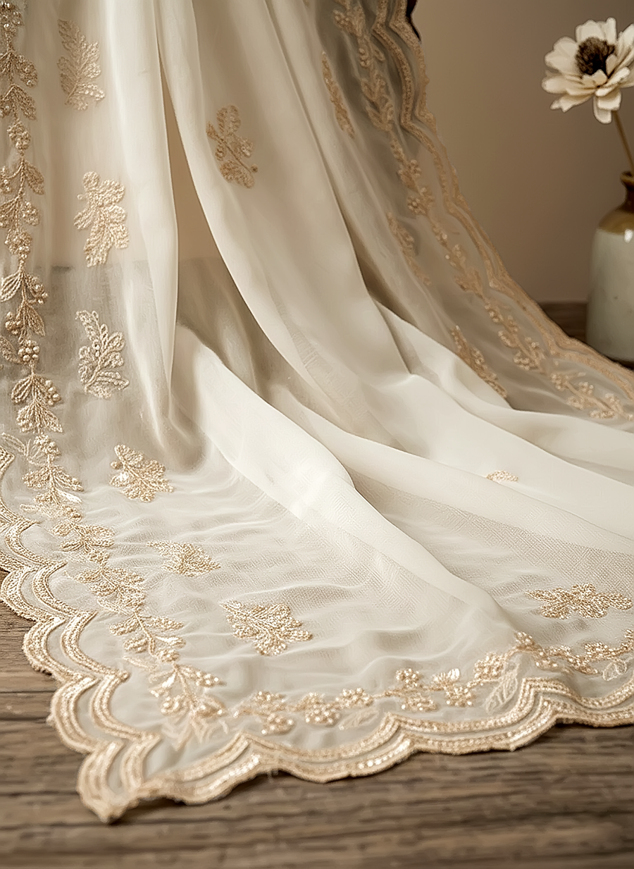 01 Piece Ready to Wear Embroidered Chiffon Dupatta