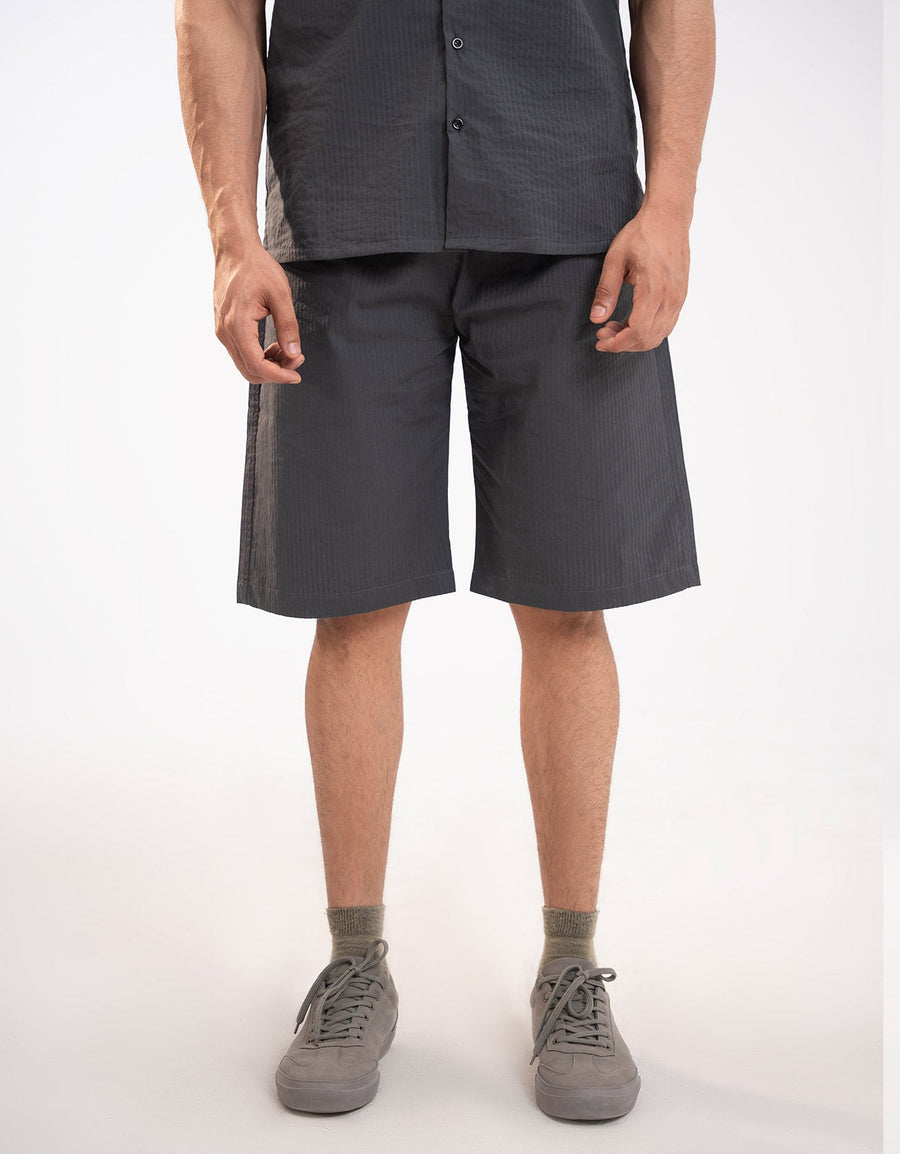 TEXTURED STRIPED-COTTON SHORTS