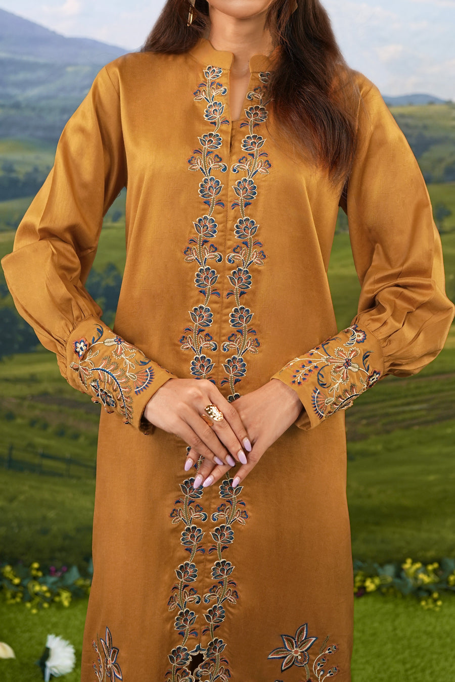Stitched 2Pc - Embroidered Cotton Satin Suit - NPSCSE2117