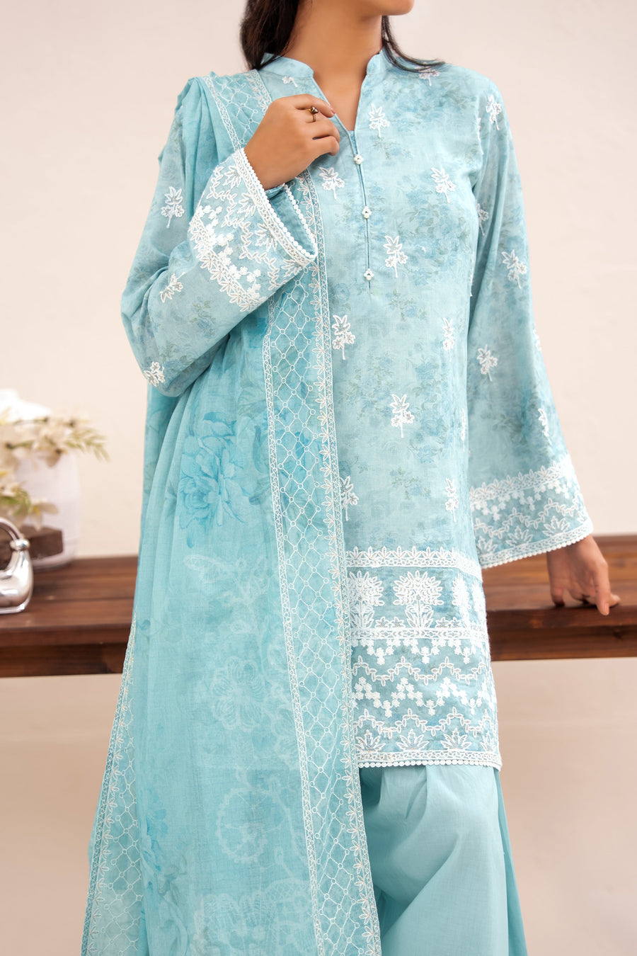 NUSLE3146 Printed Embroidered Lawn Suit - Unstitched 3Pc