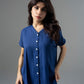 Blue Jacquard V-Neck Top