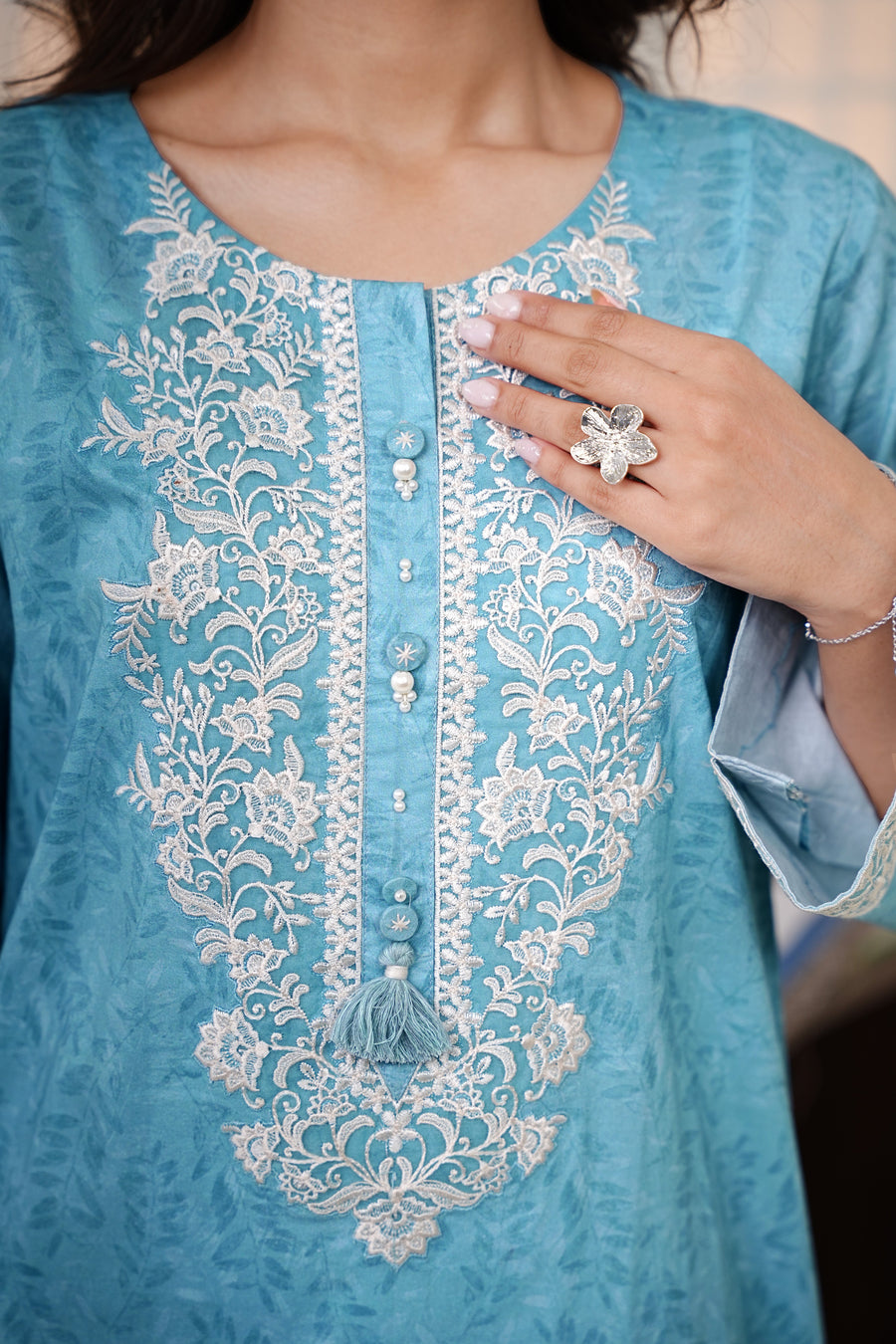 Stitched 2Pc - Embroidered Lawn - Blue Monday