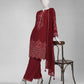Maroon Embroidered Khaddar Slub Unstitched 3Pc