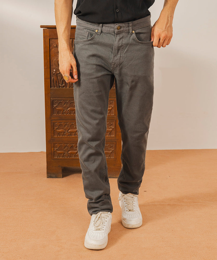 Grey Straight Fit Denim Pants
