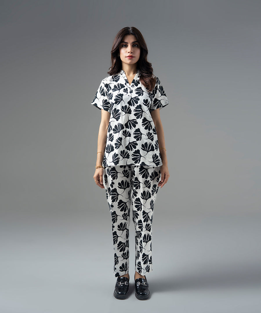 Monochrome Floral V-Neck Shirt