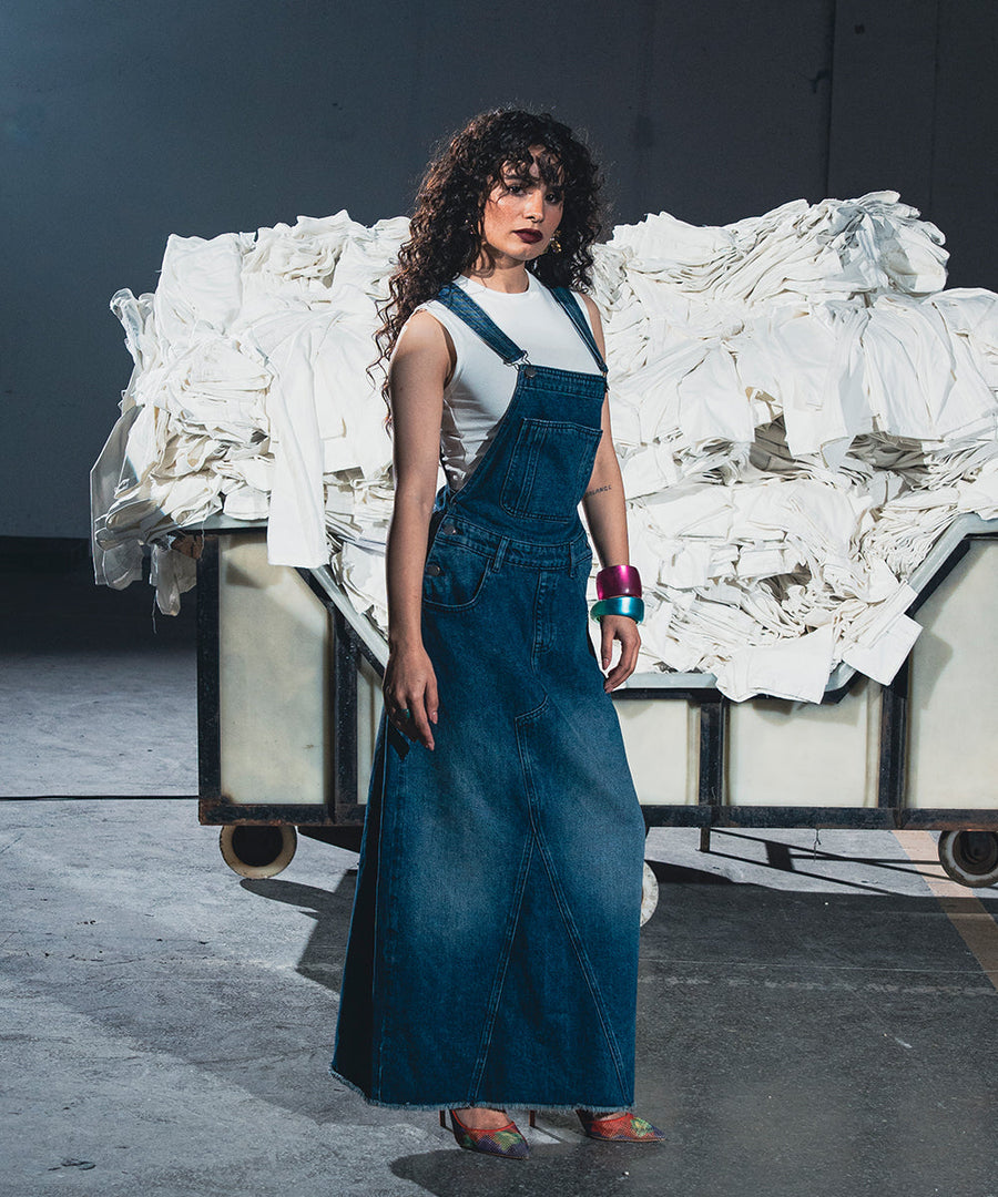 Mid Blue Dungaree Skirt