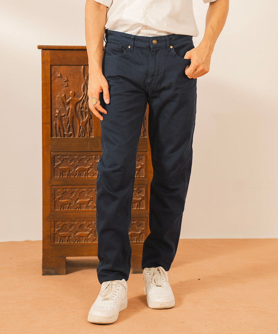 Navy Straight Fit Denim Pants