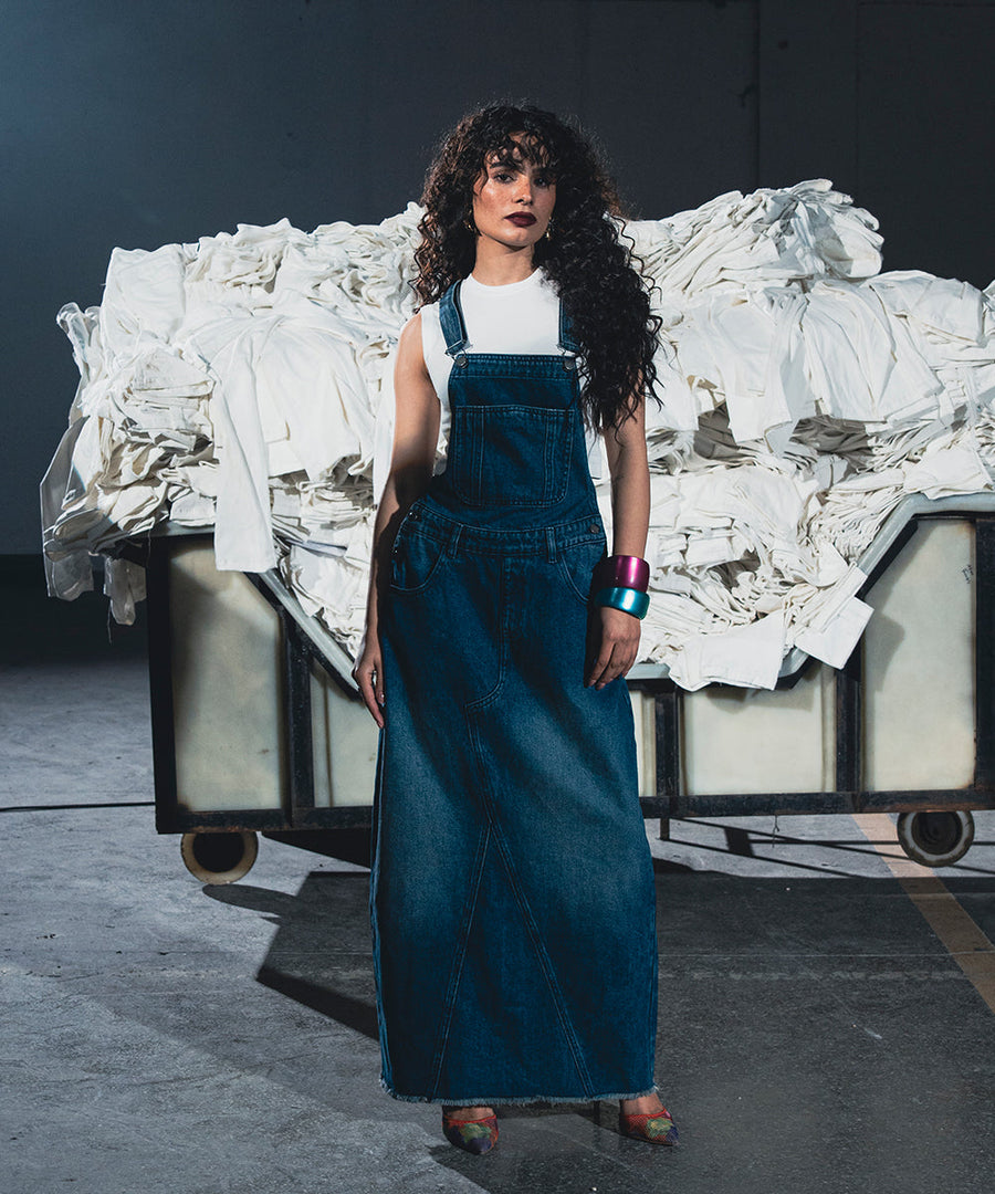 Mid Blue Dungaree Skirt