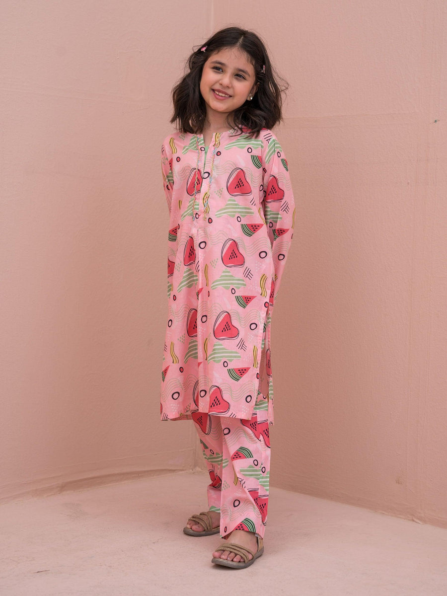 GIRLS BABY PINK LAWN SHIRT & TROUSER