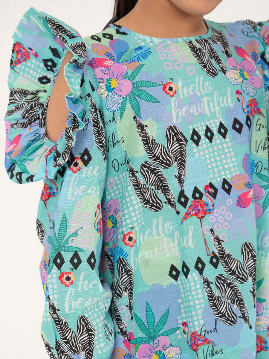 GIRLS SEA GREEN FROCK & TROUSER