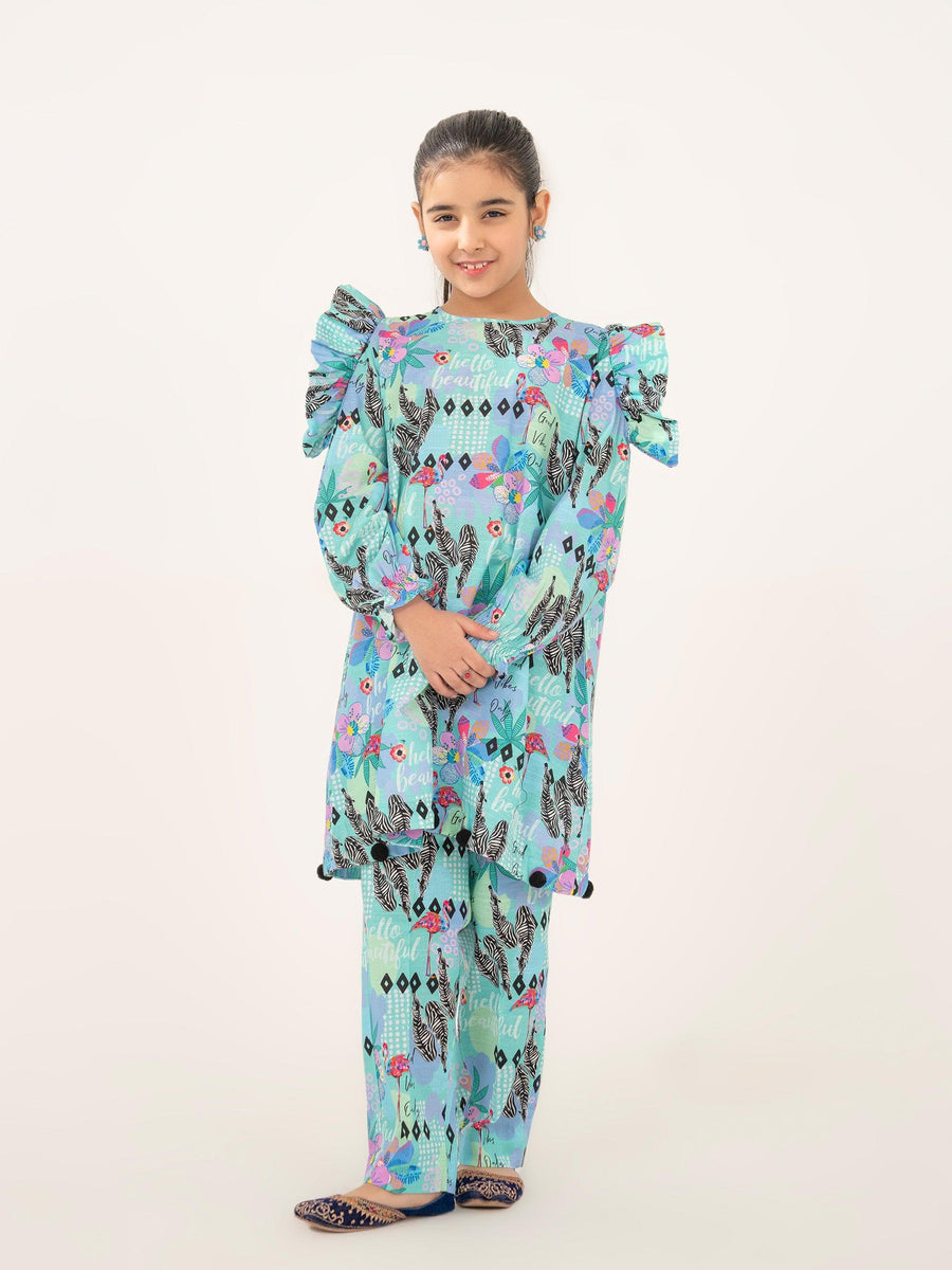 GIRLS SEA GREEN FROCK & TROUSER