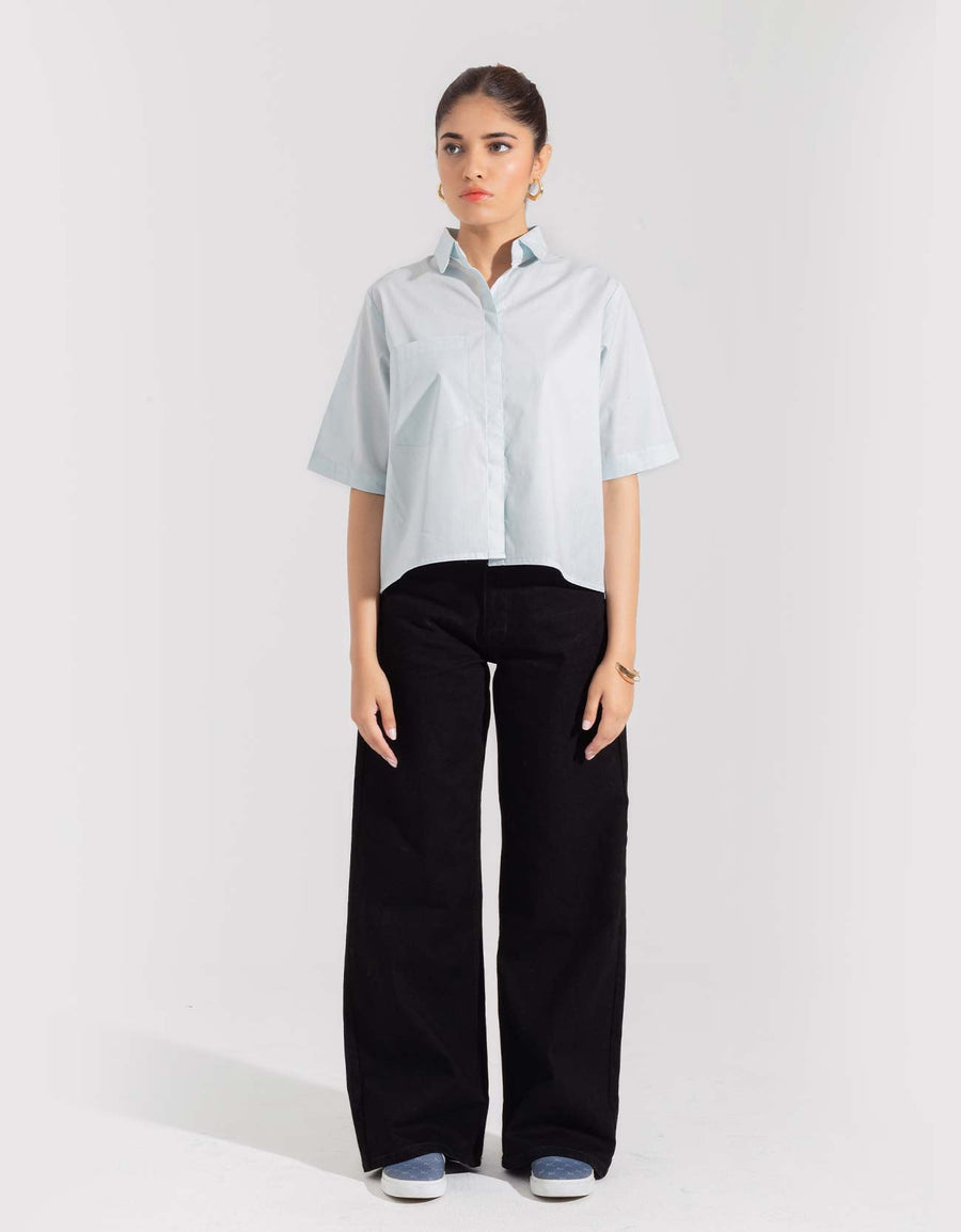 CROPPED PATCH POCKET SHIRT