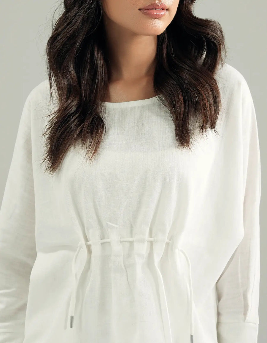 LINEN PLEATED BLOUSE WITH KNOT