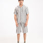 TEXTURED STRIPED CAMP COLLAR SHIRT