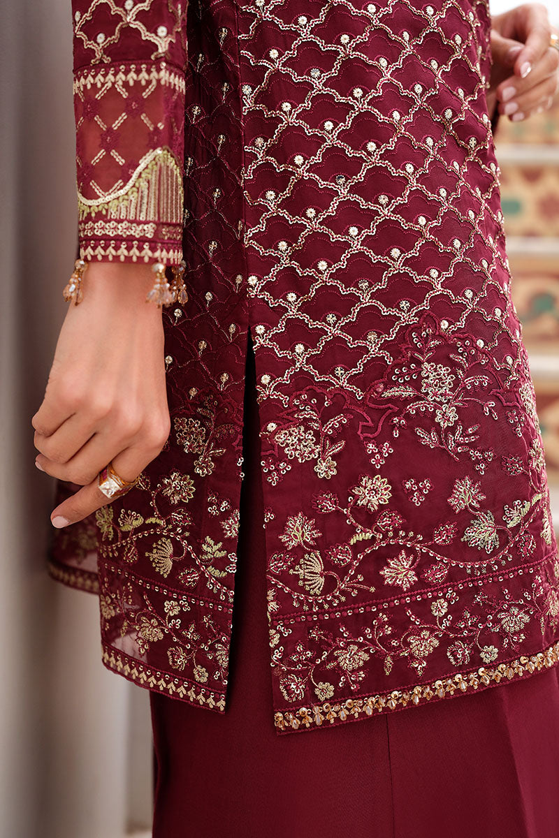 CRIMSON CASCADE-3PC CHIFFON EMBROIDERED PRET