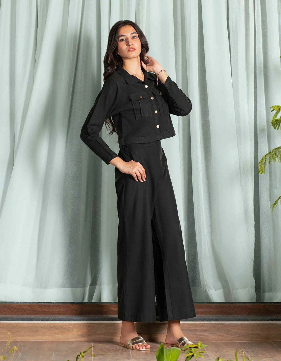 JACQUARD CROPPED SHIRT WITH FLAP POCKETS