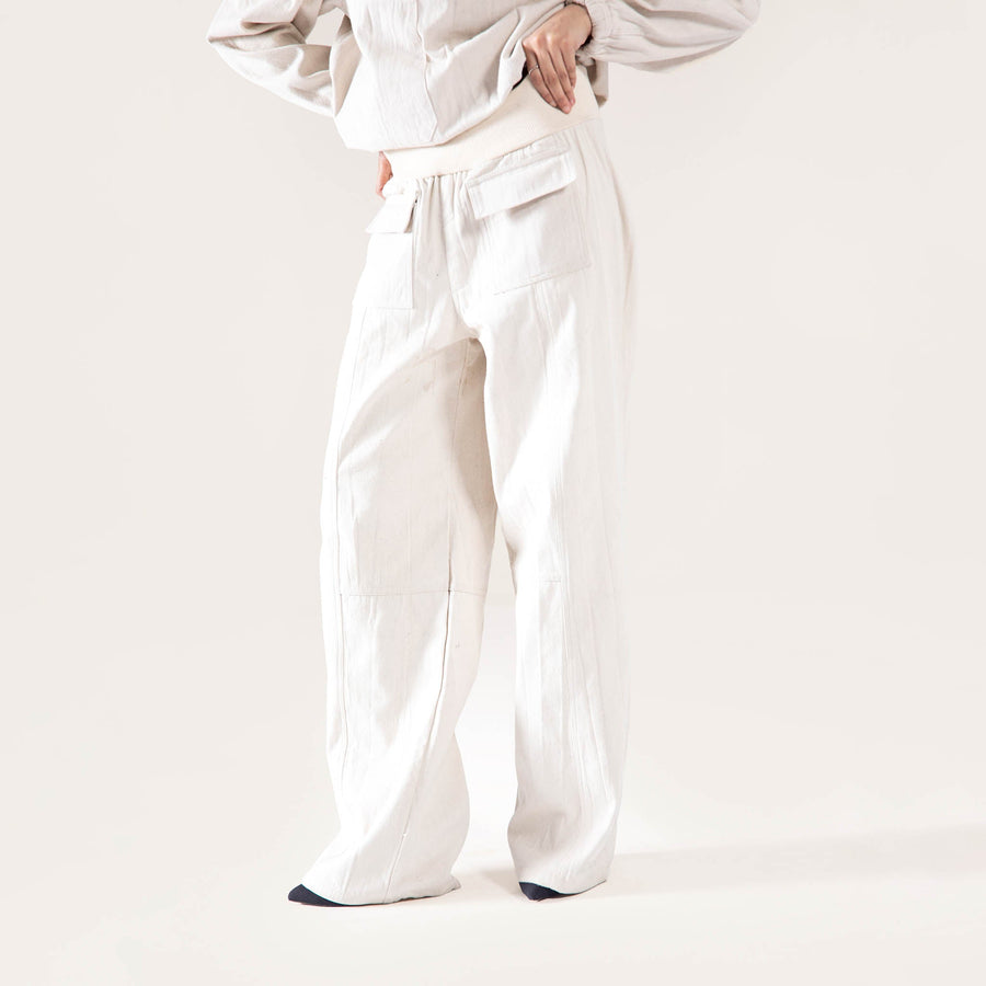 CANVAS PATCH POCKET WIDE LEG TROUSERS