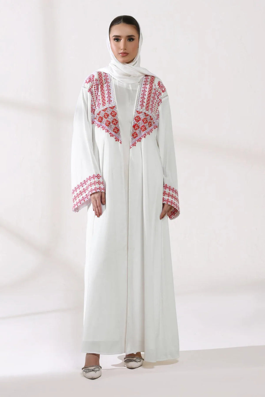 3 Piece - White Velvet Abaya