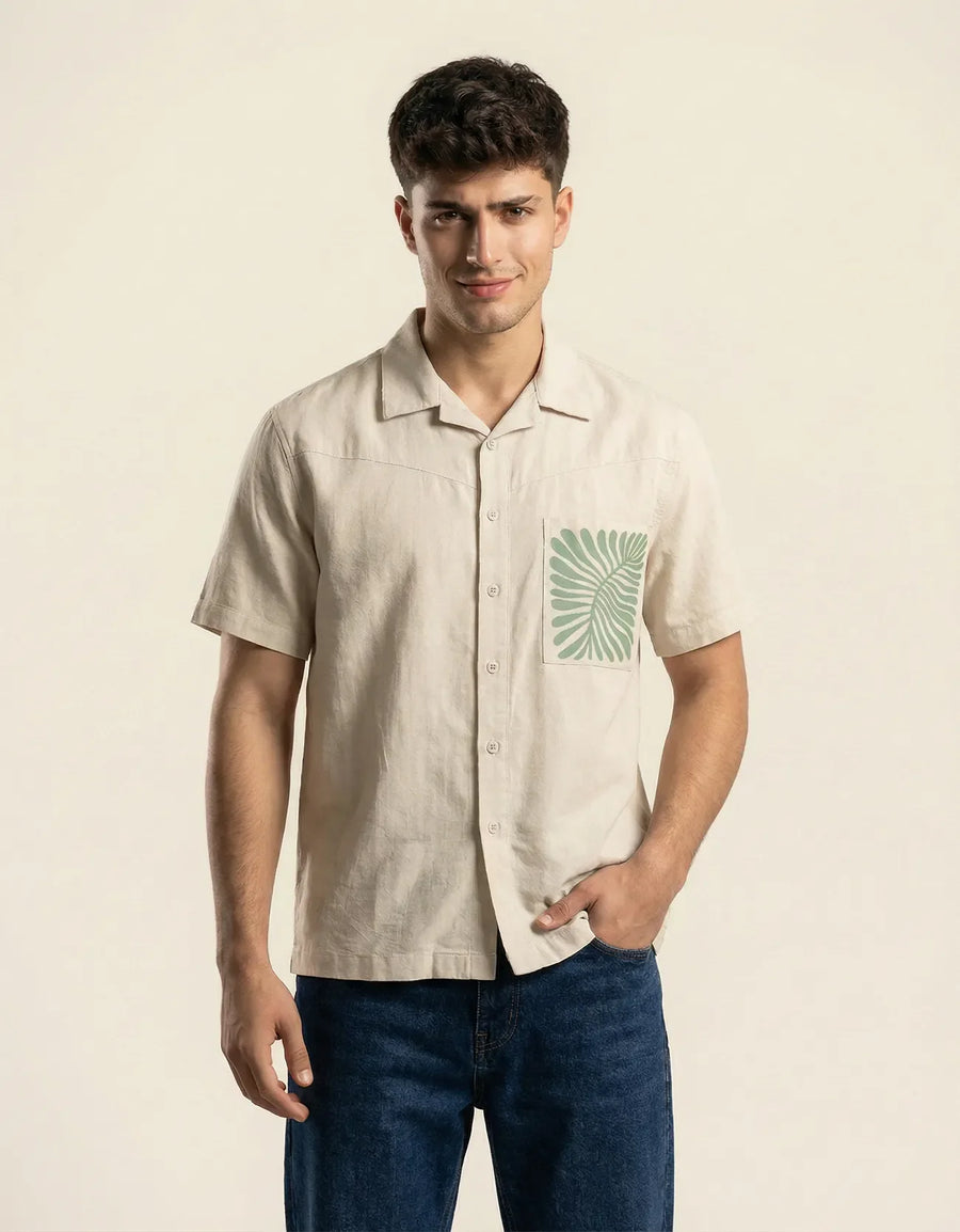 POPLIN PRINTED POCKET SHIRT
