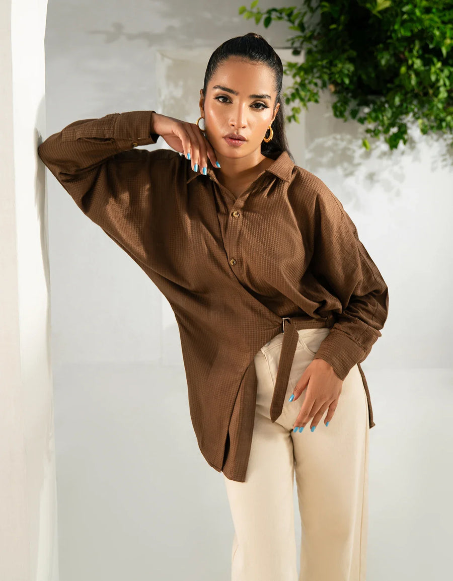 WAFFLE OVERLAPPED BUCKLE SHIRT