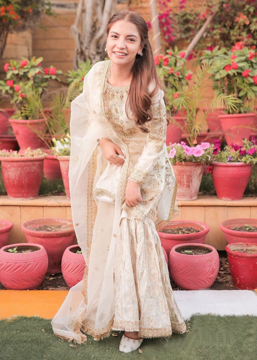 rang-e-bahar Zari organza Peach White 4Pc suit white-crown-S