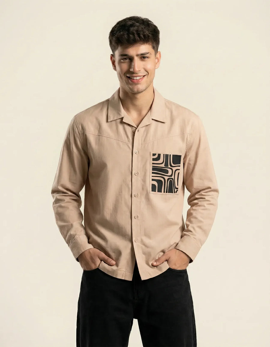 POPLIN PRINTED POCKET SHIRT