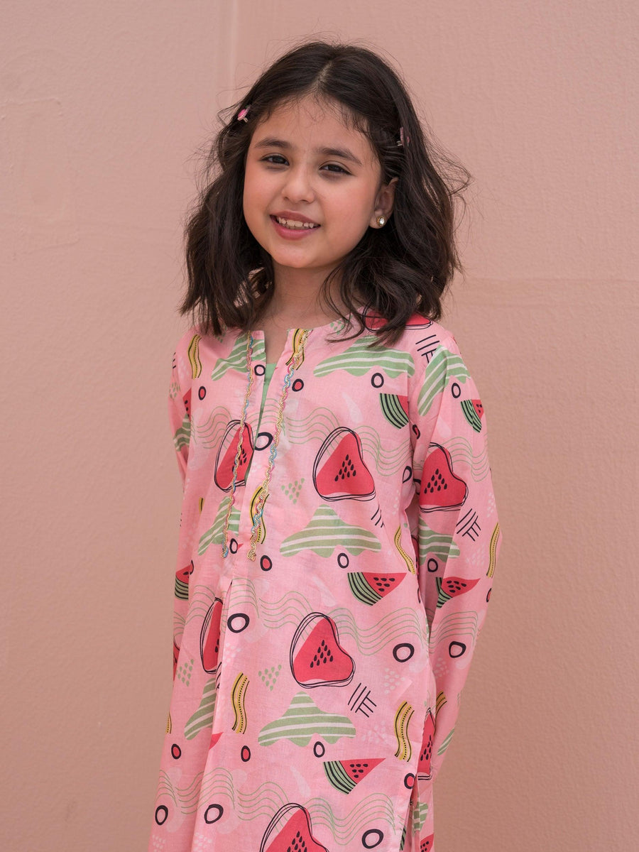 GIRLS BABY PINK LAWN SHIRT & TROUSER