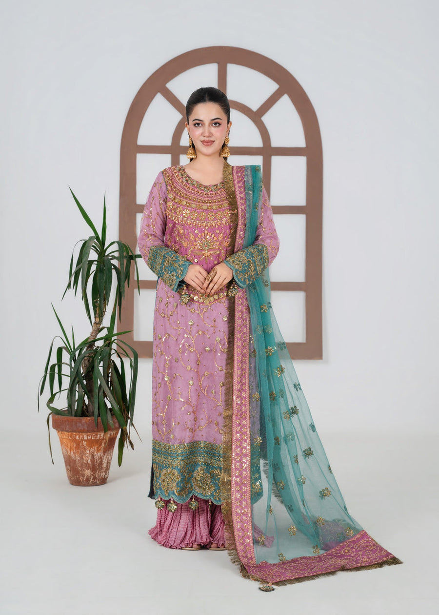 rang-e-bahar net pink 4Pc suit SJ-1027-S