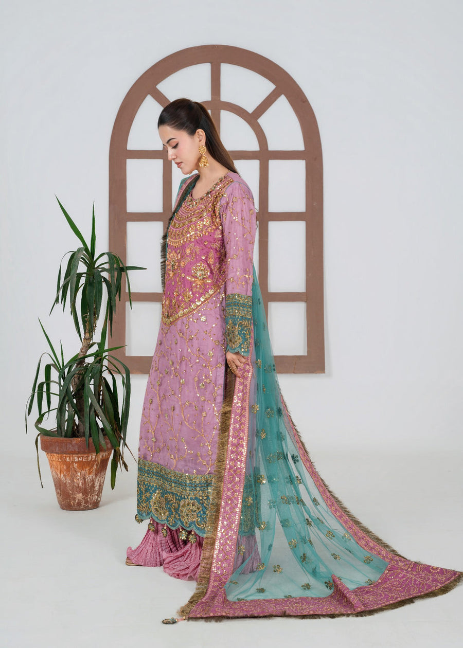 rang-e-bahar net pink 4Pc suit SJ-1027-S