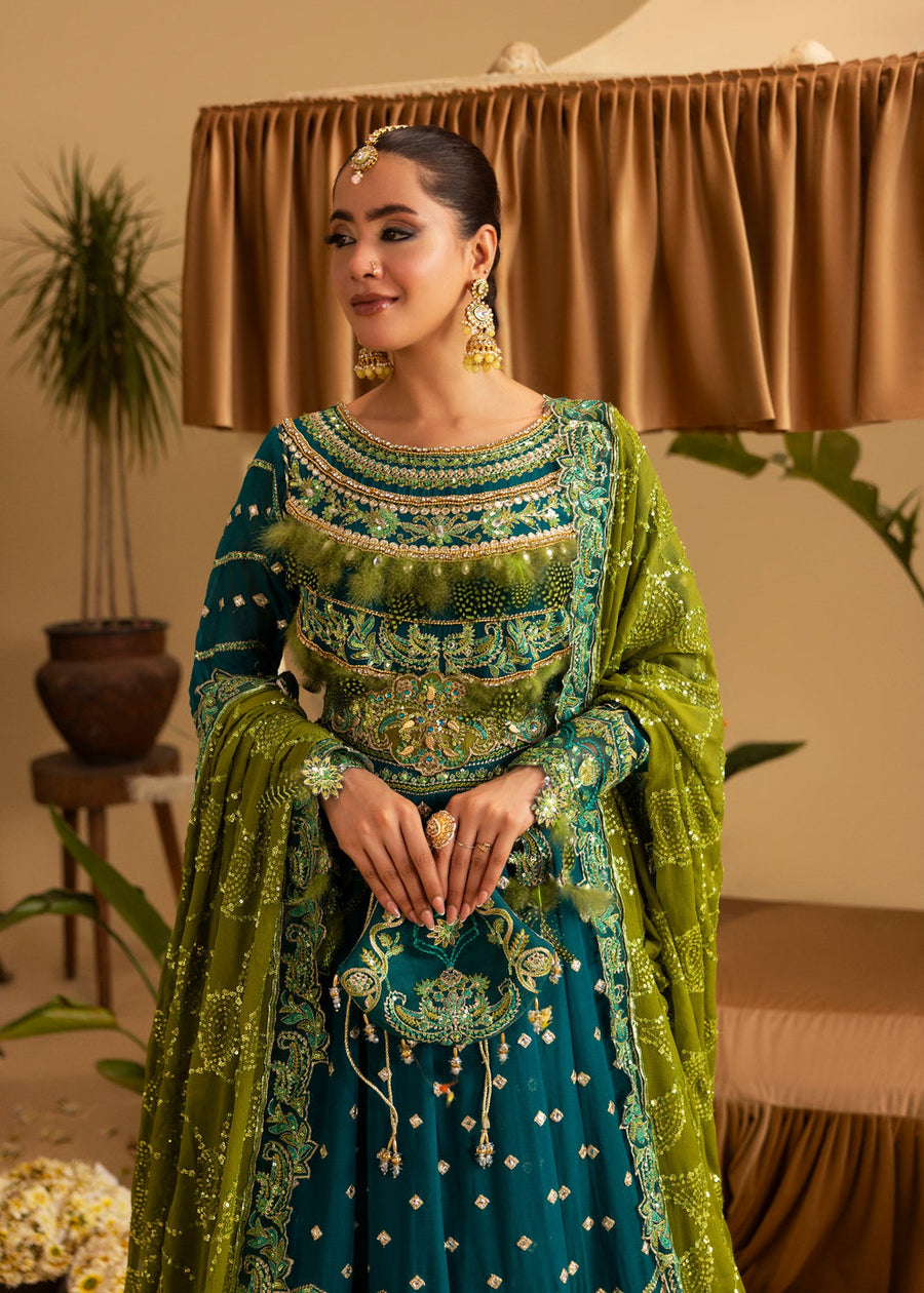 rang-e-bahar chiffon Teal 4 pc suit SJ-1042-S