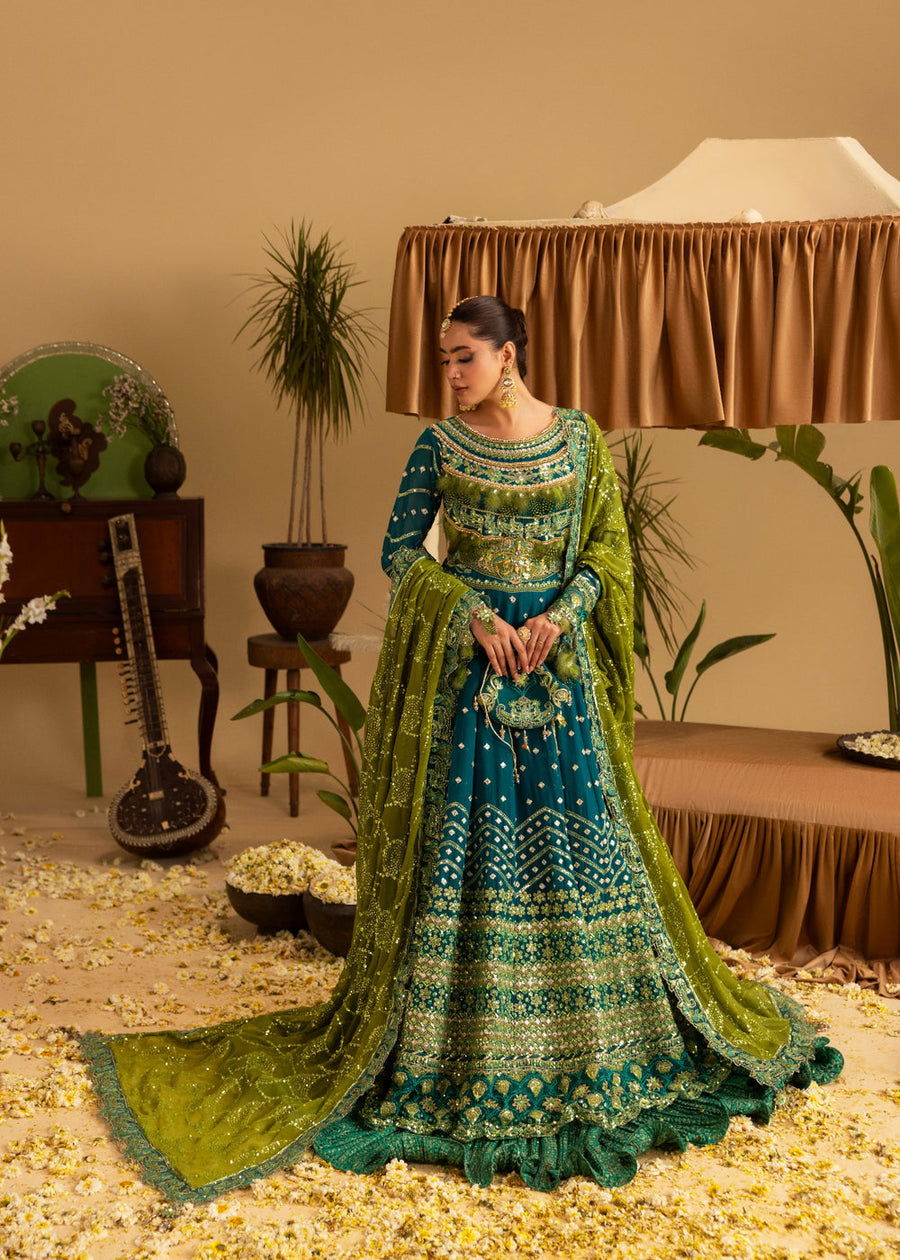 rang-e-bahar chiffon Teal 4 pc suit SJ-1042-S