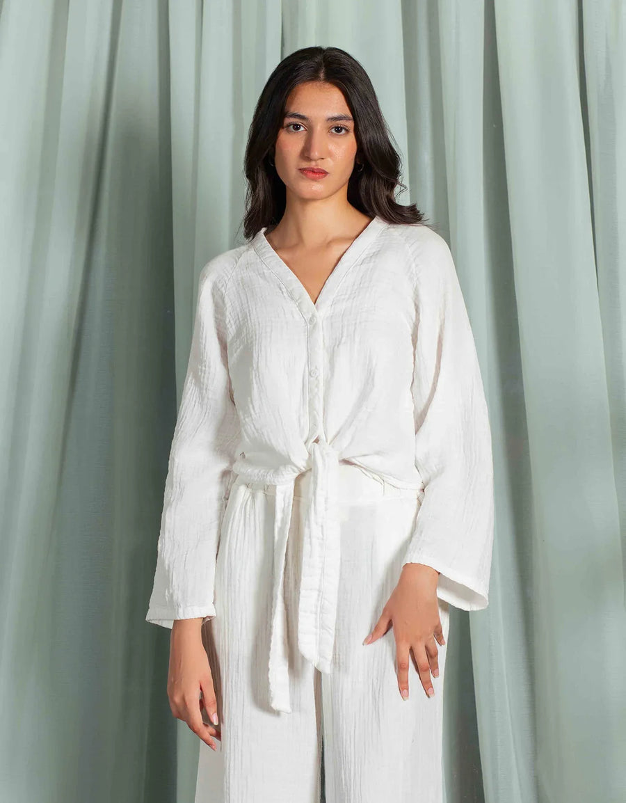 MUSLIN KNOTTED BUTTON UP TOP