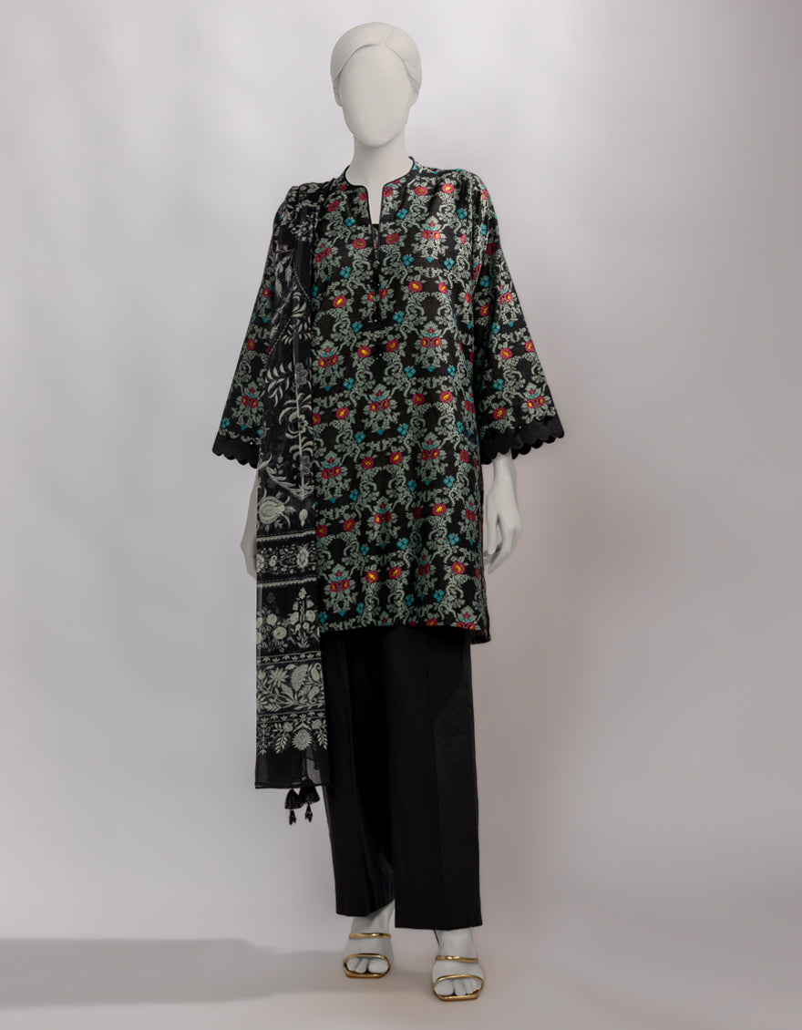 Black Jacquard Dyed Unstitched 3Pc