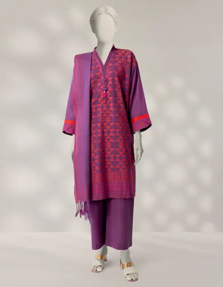 Purple Jacquard Embroidered 3Pc Stitched