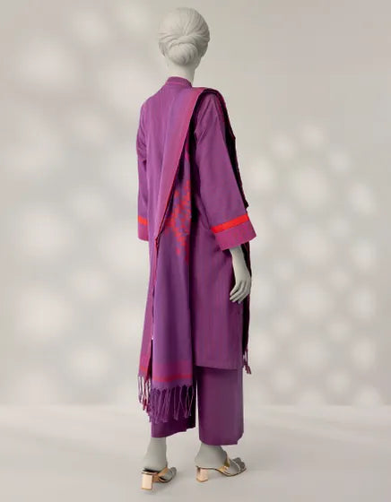Purple Jacquard Embroidered 3Pc Stitched
