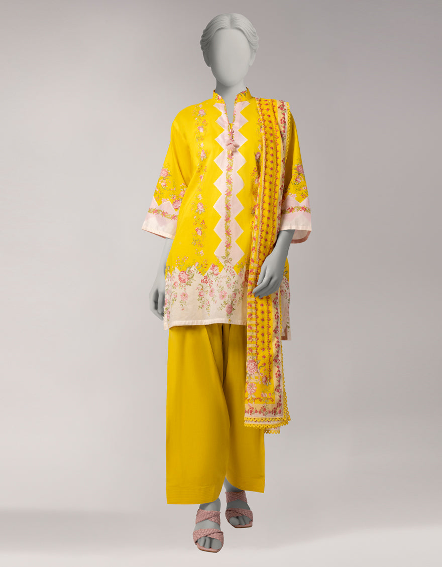 Yellow Lawn Printed Unstitched 3Pc