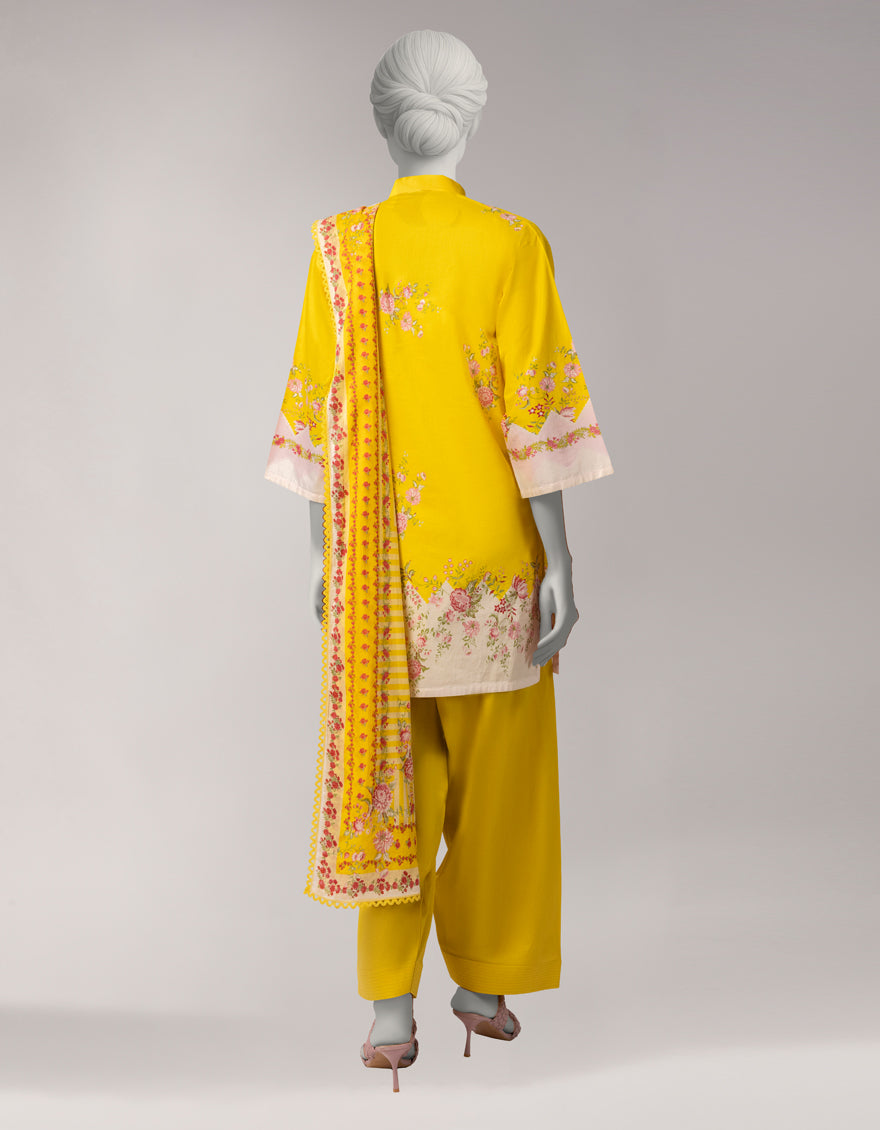 Yellow Lawn Printed Unstitched 3Pc