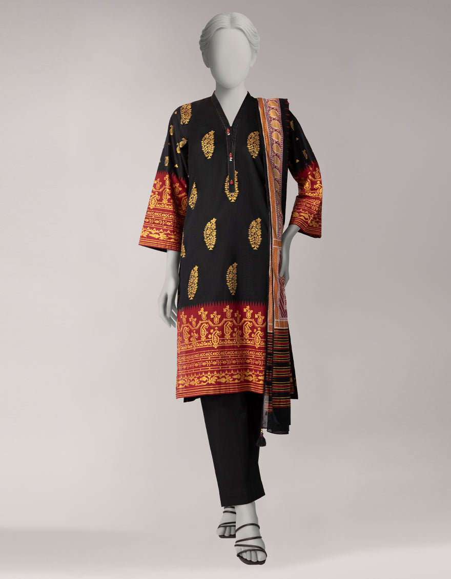 Black Lawn Printed Unstitched 3Pc